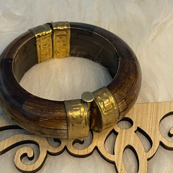 Indian Style Brass & Wood Bracelet. 3" x 1 1/4” wide. - Picture 6 of 6